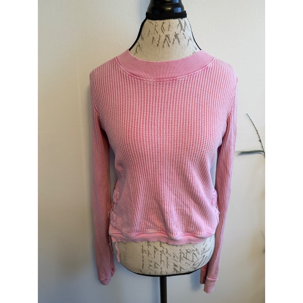 FP One Pink‎ Waffle Knit Long Sleeve Top with Side Ties Size S